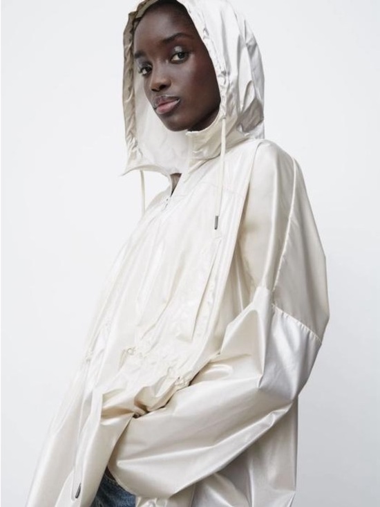 Zara Other - Zara Off-White Hooded Raincoat Oversized Hooded Shiny Pearl Windbreaker